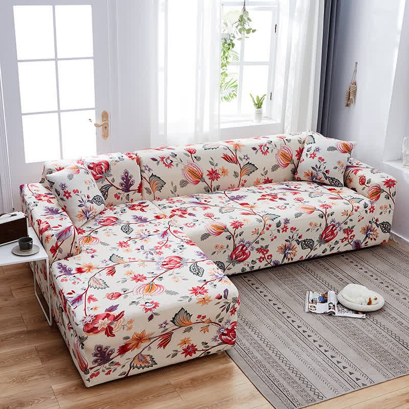 Pink Flower Elastic Stretchable Couch Cover