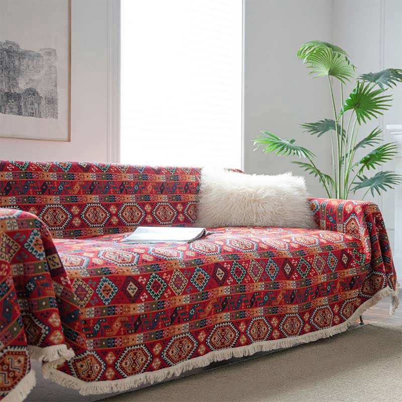 Brightful Geometry Pattern Tassel Sofa Protector