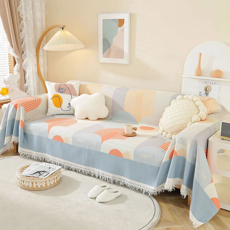 Colorful Arch Patchwork Tassel Sofa Protector