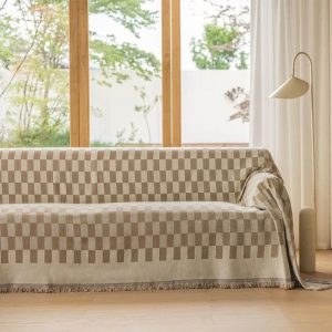 Simple Plaid Tassel Sofa Cover