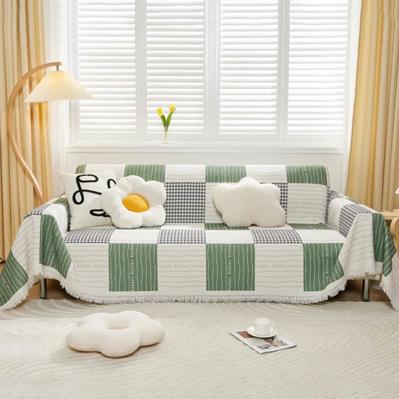 Simple Plaid Stripe Cotton Sofa Protector