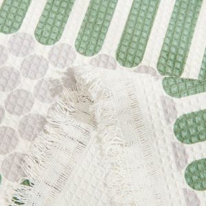 Simple Green Stripe Tassels Sofa Protector