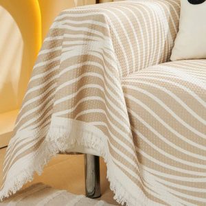 Coffee Stripe Wave Tassels Sofa Cover