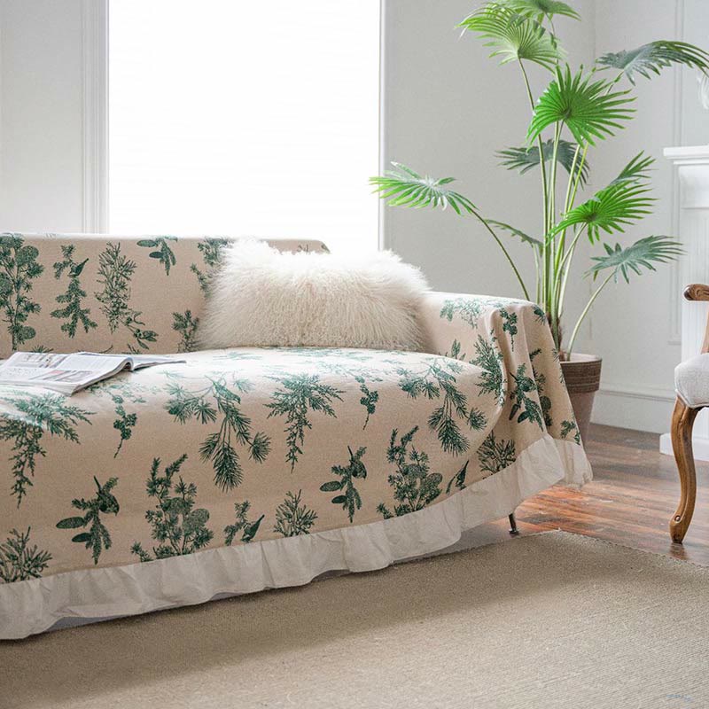 Pastoral Green Plant Ruffled Sofa Protector