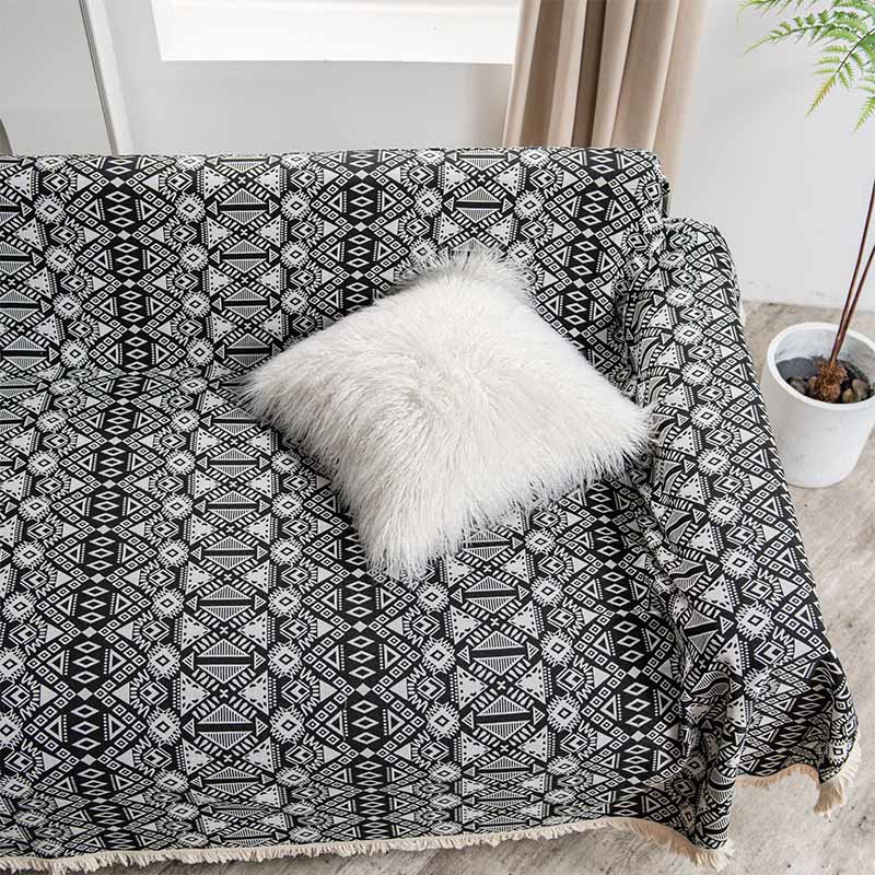 Black & White Geometric Tassel Sofa Protector