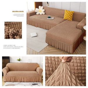 High Elastic L-shaped Sofa Cover with Skirt