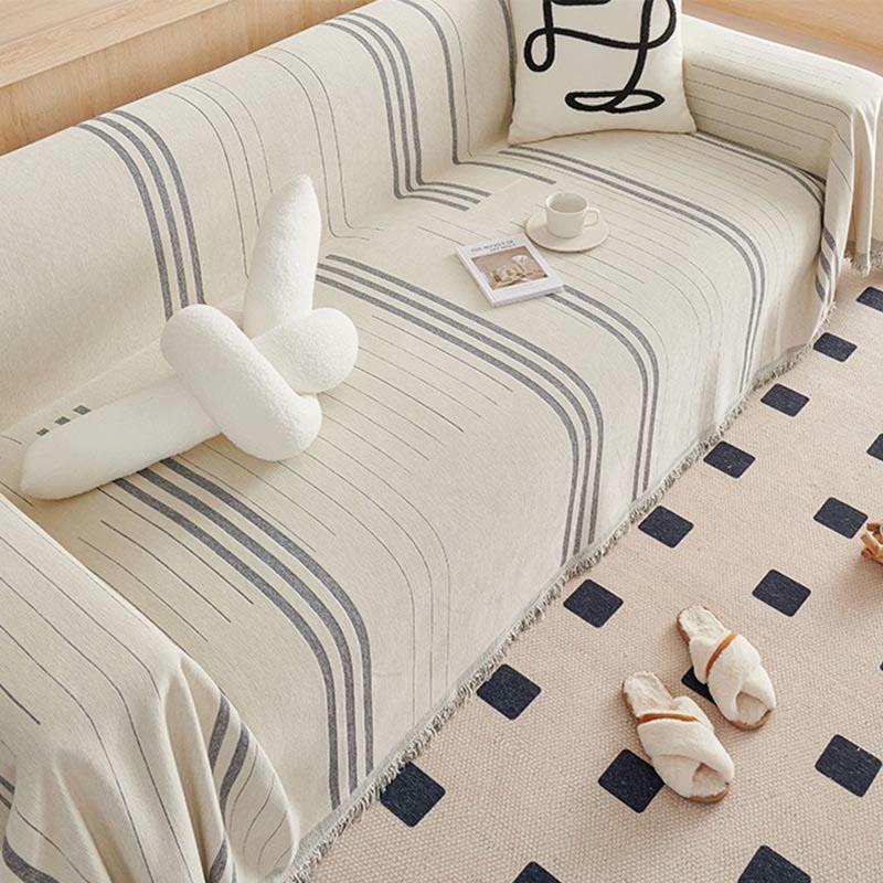Straight Stripe Chenille Tassel Sofa Protector