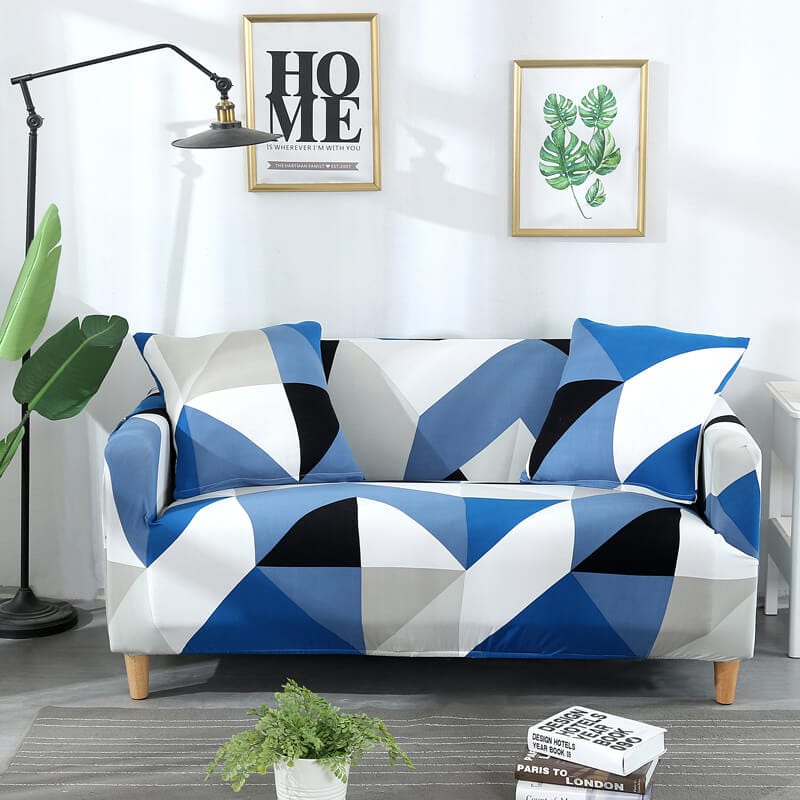 Blue Square Loveseat Sofa Cover