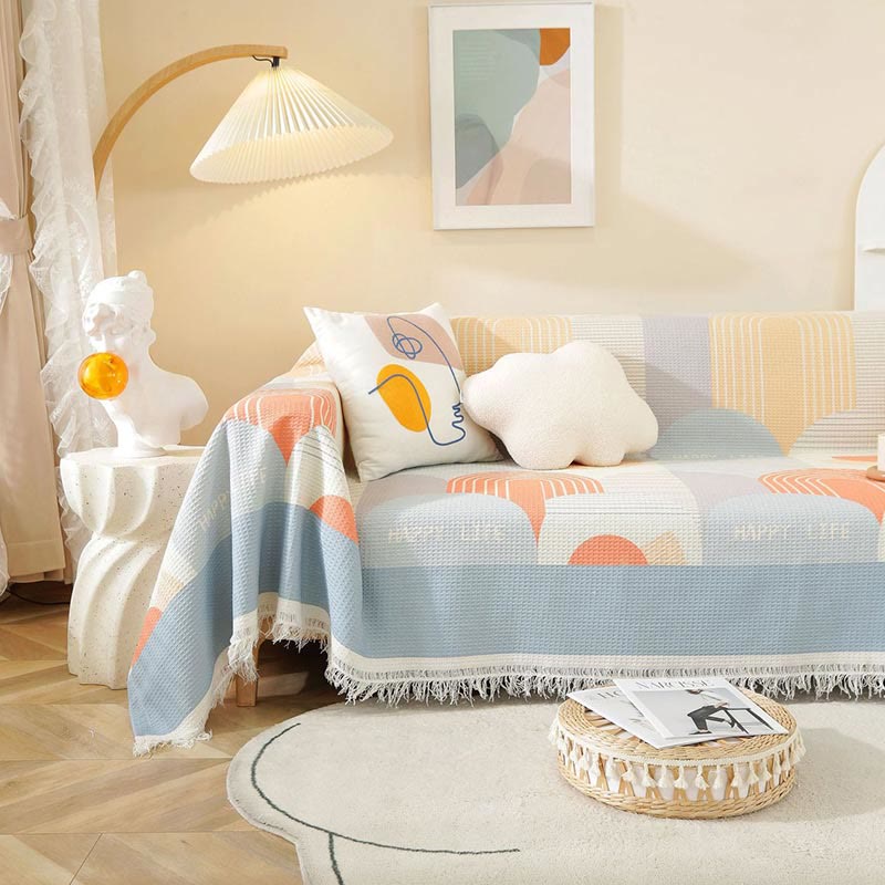 Colorful Arch Patchwork Tassel Sofa Protector