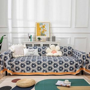 Circle Pattern Cotton Linen Sofa Protector