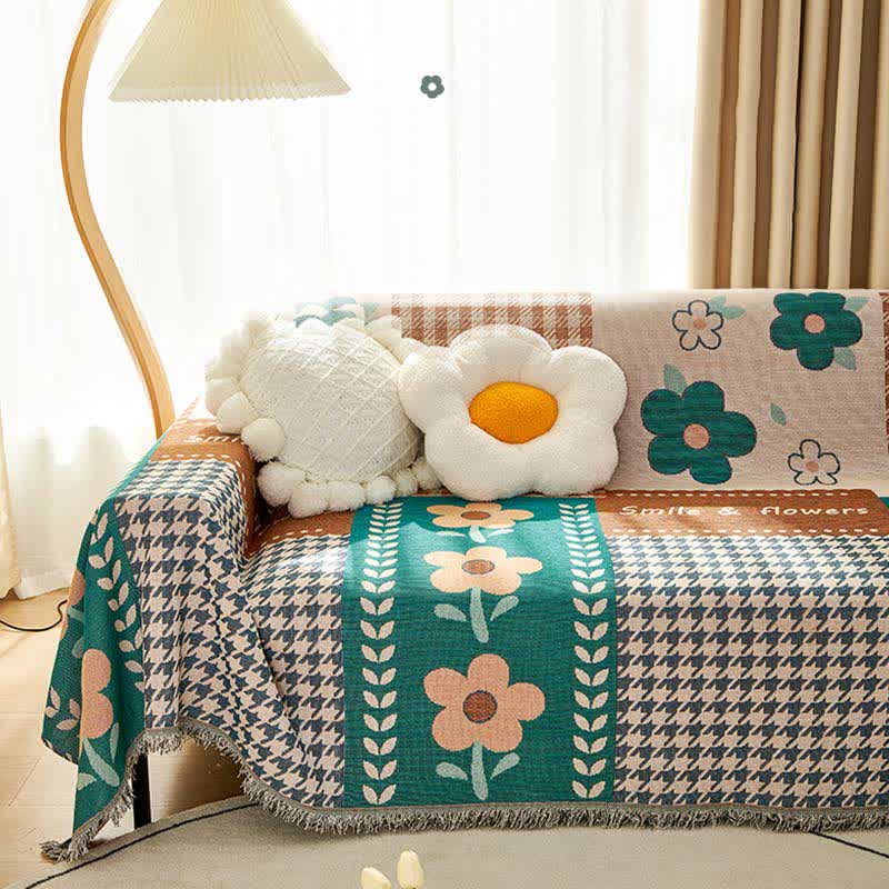Flower Plaid Tassel Pet Couch Cover