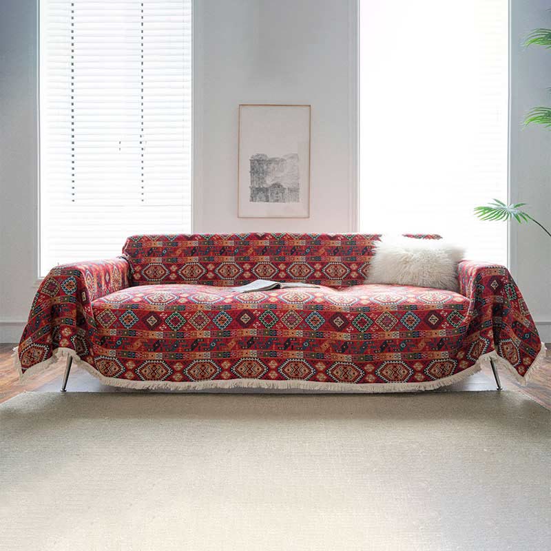 Brightful Geometry Pattern Tassel Sofa Protector