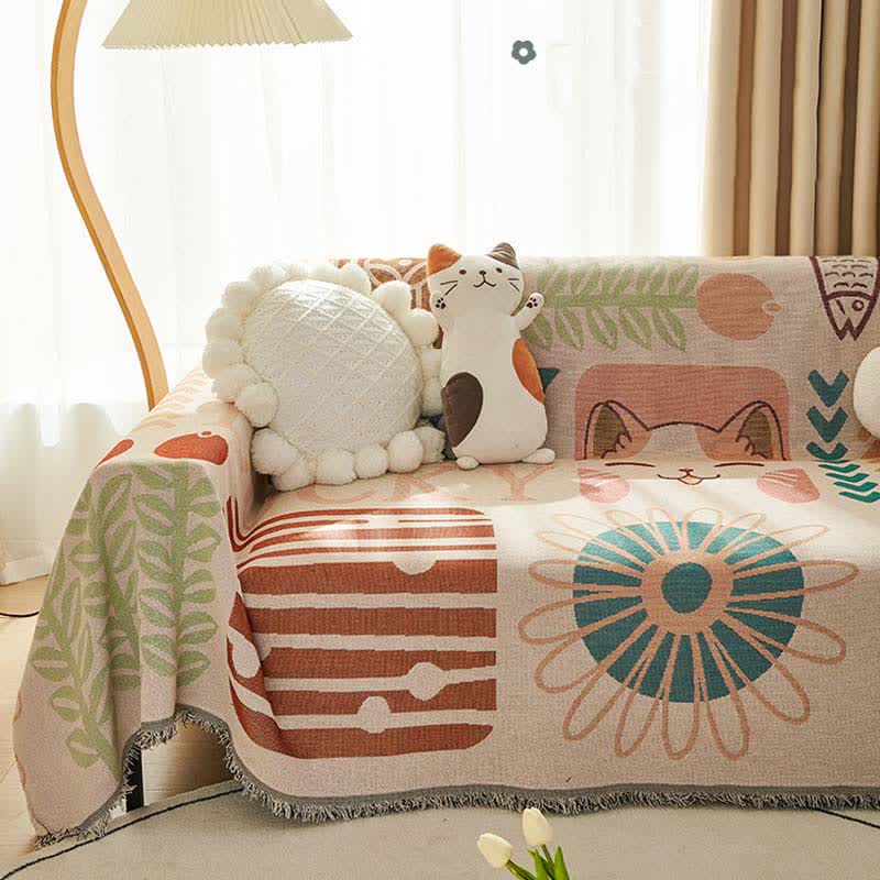 Kitten & Fish Tassel Pet Couch Cover