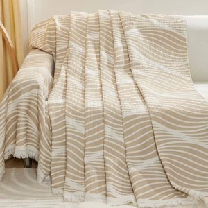 Coffee Stripe Wave Tassels Sofa Cover