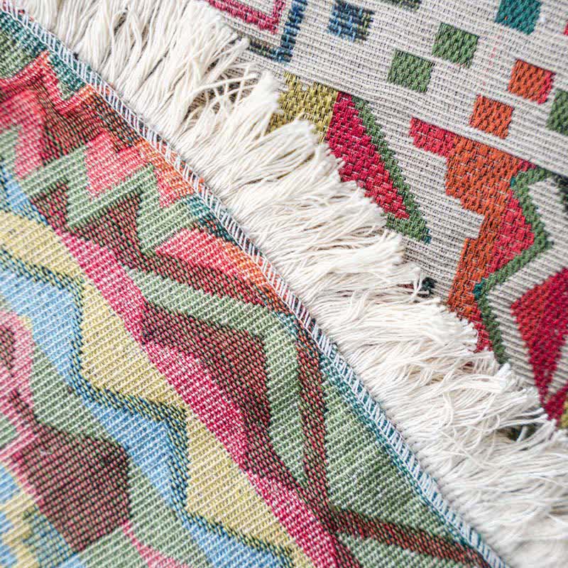 Multicolor Geometric Tassel Sofa Protector