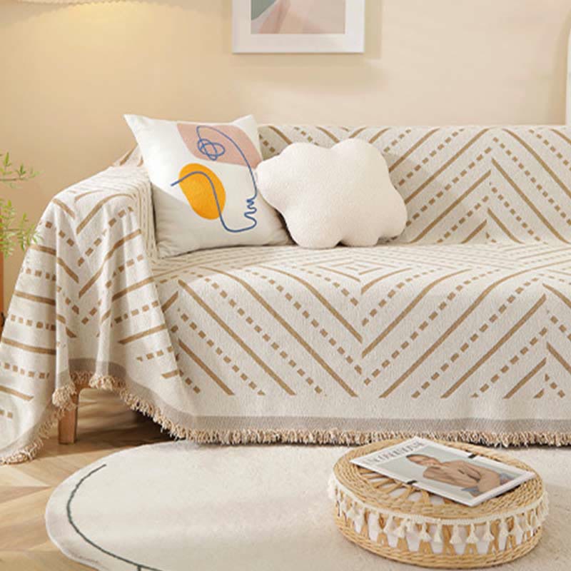 Chenille Fringes Stripe Couch Slipcover