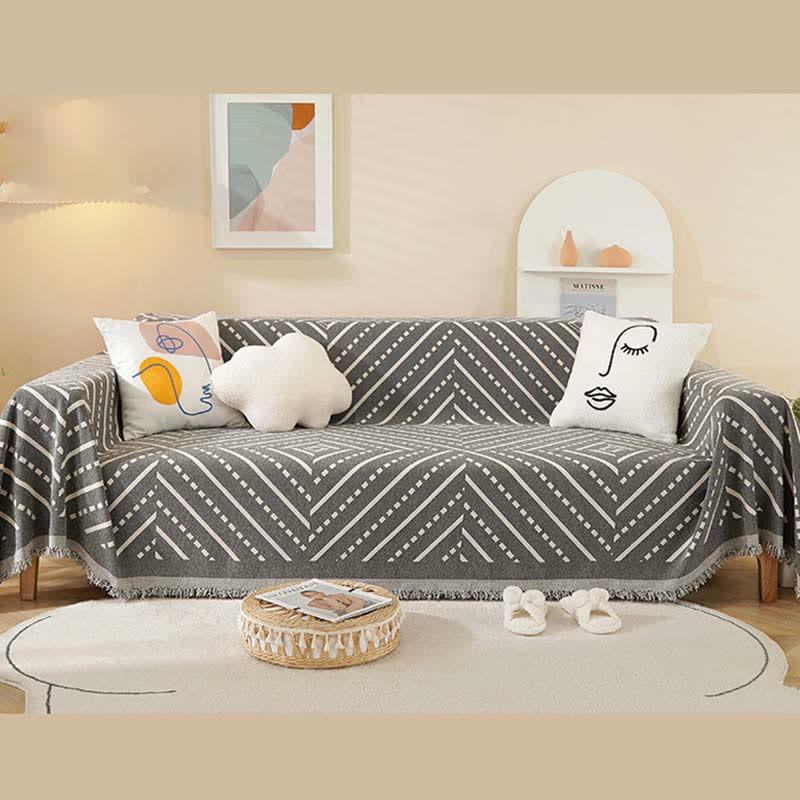 Chenille Fringes Stripe Couch Slipcover
