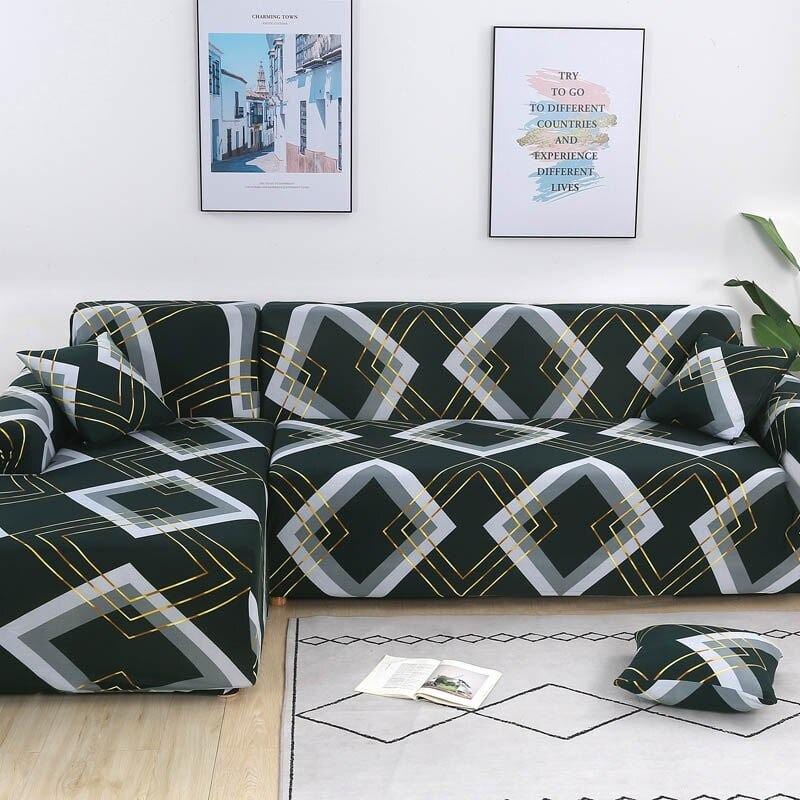 Rhombus lines L-shaped Sofa Cover