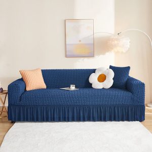 Seersucker Armchair Cover Full-wrapped Stretch Couch Cover with Ruffle Skirt