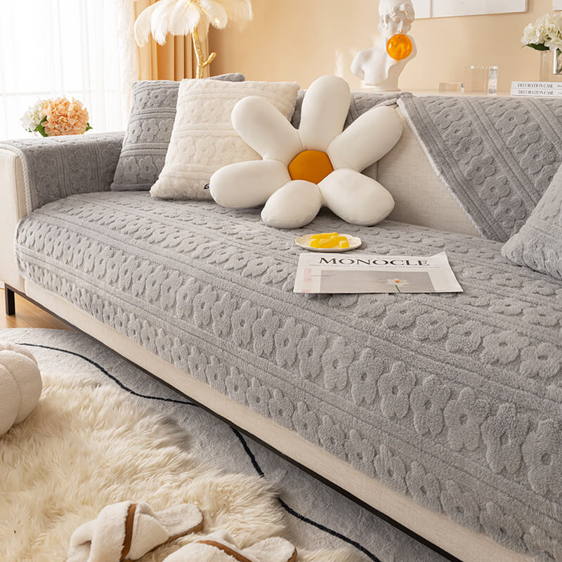 Three-dimensional Flower Pattern Soft Cotton Fleece Washable Couch Cover