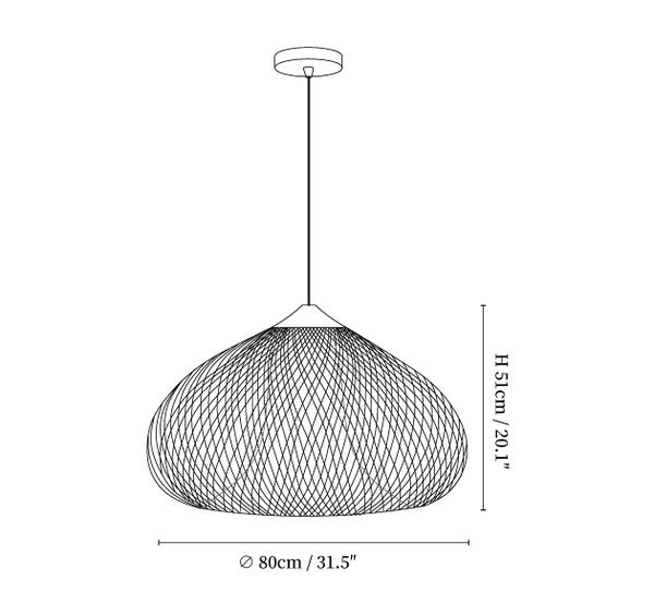 Model A dimensions of Braided Rattan Pendant Lamp