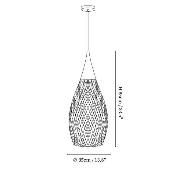 Model D dimensions of Braided Rattan Pendant Lamp