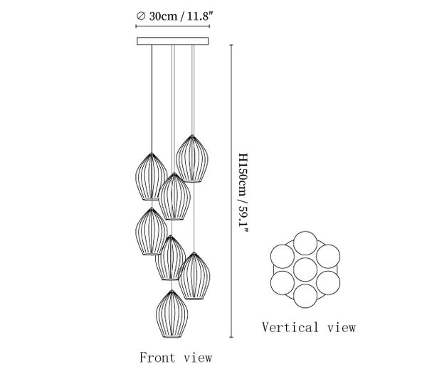 Ceramic Ribbed Pendant Light - 7 Heads Size