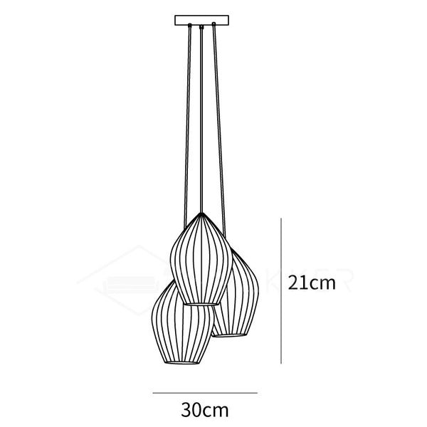 Ceramic Ribbed Pendant Light - 3 Heads Size