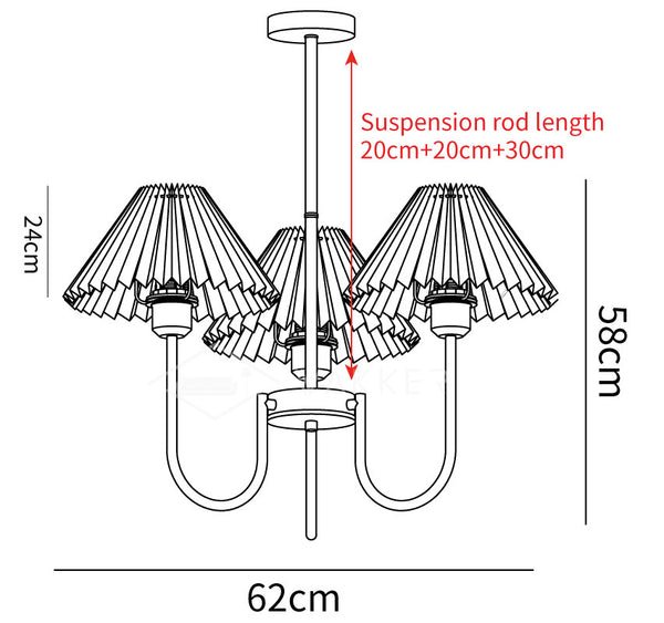 Lenore Chandelier 3 Heads Size Diagram