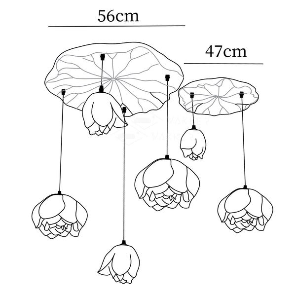 Lotus Chandelier 6-Head Model B Dia 56cm + 47cm