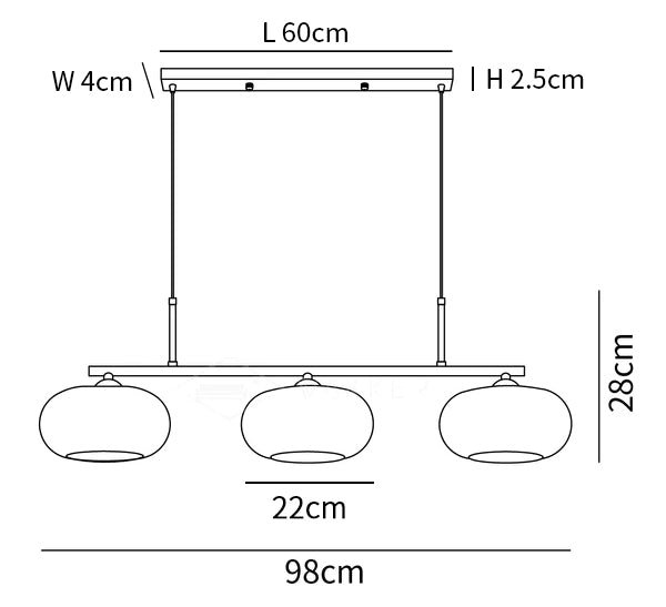 Sculptural 3-Light Pendant dimensions diagram