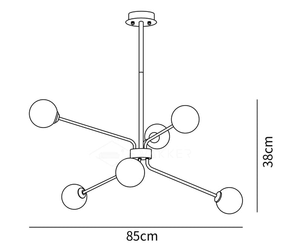 Solaire Arm Chandelier 6-heads dimensions