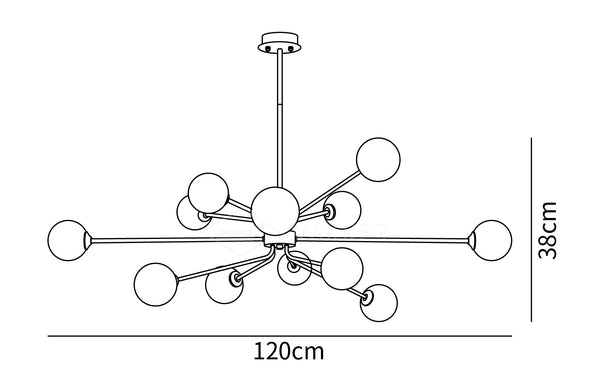 Solaire Arm Chandelier 12-heads dimensions