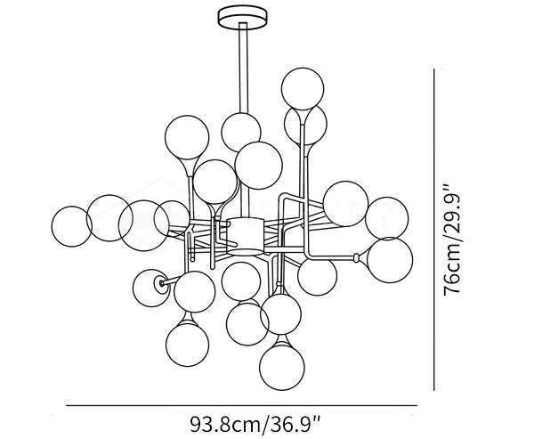 Chandelier with 24 blown white glass globes