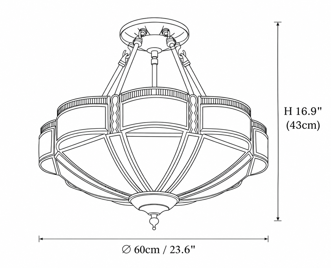 Floral Brass Ceiling Lamp Dimensions