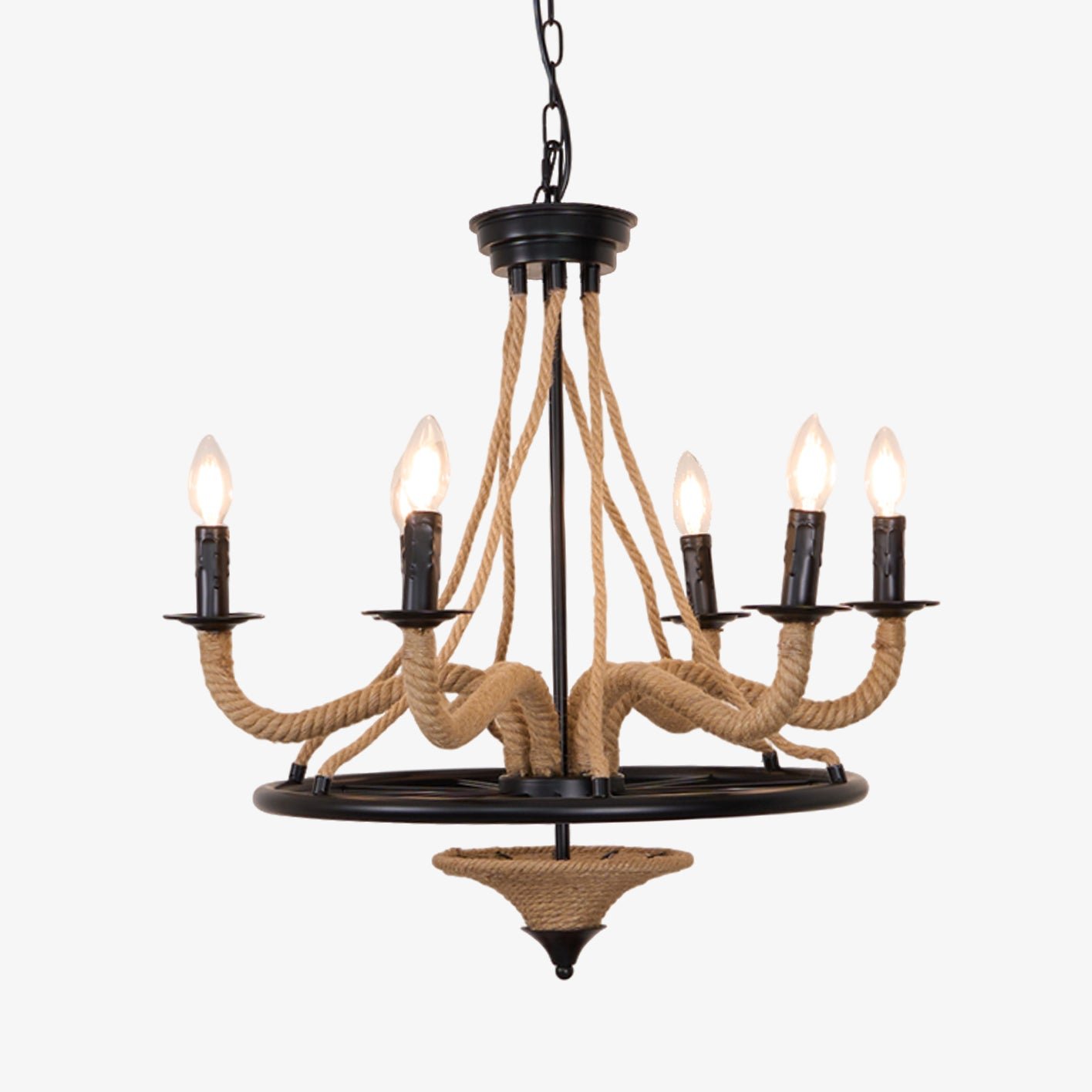 black hemp rope wheel chandelier