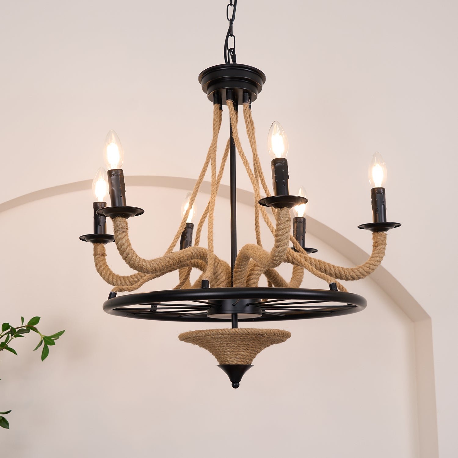 black hemp rope wheel chandelier
