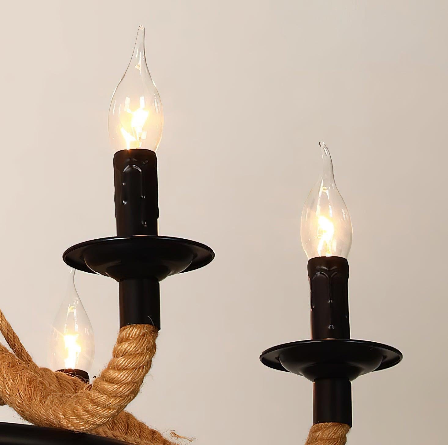black hemp rope wheel chandelier