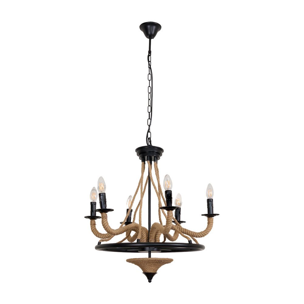 black hemp rope wheel chandelier