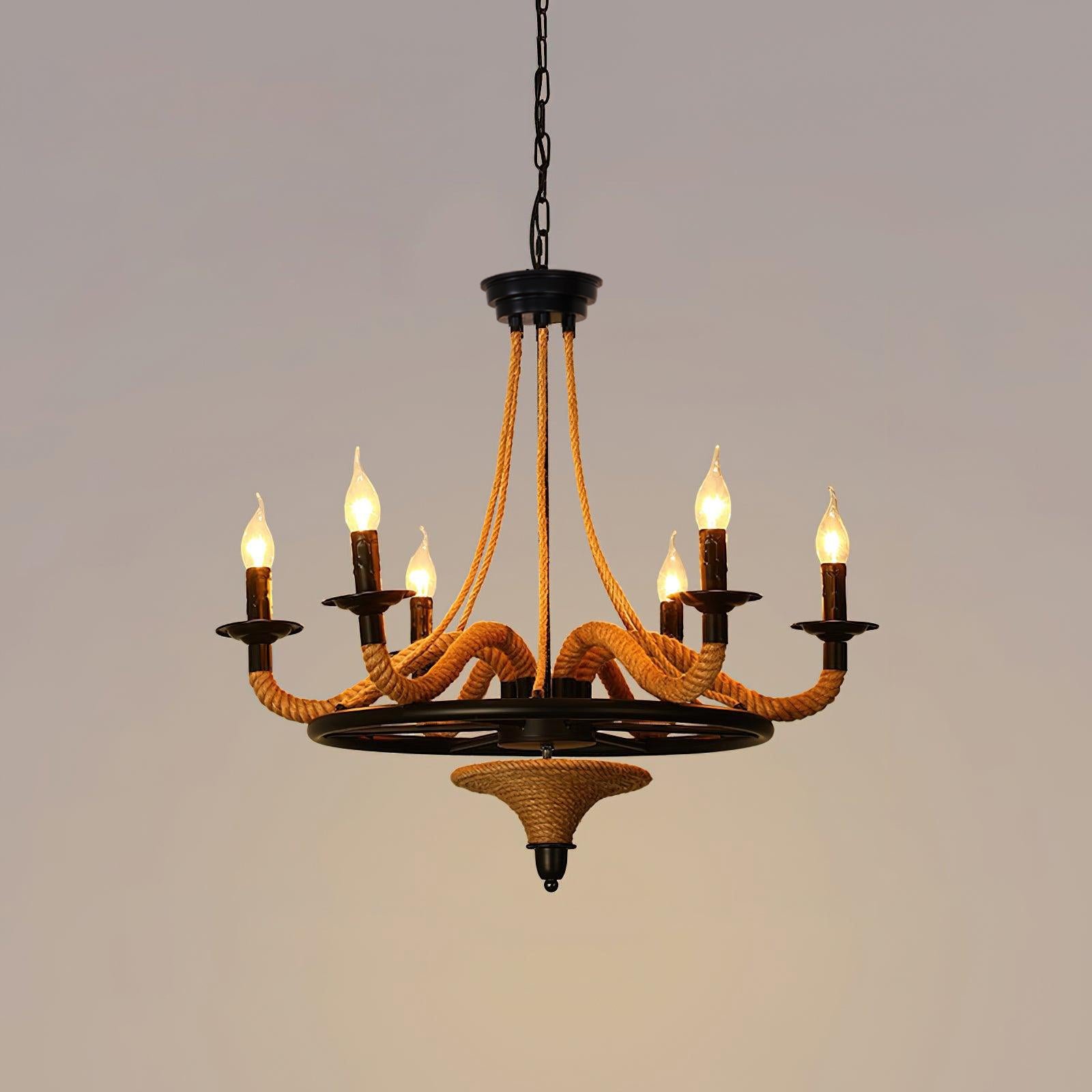 black hemp rope wheel chandelier