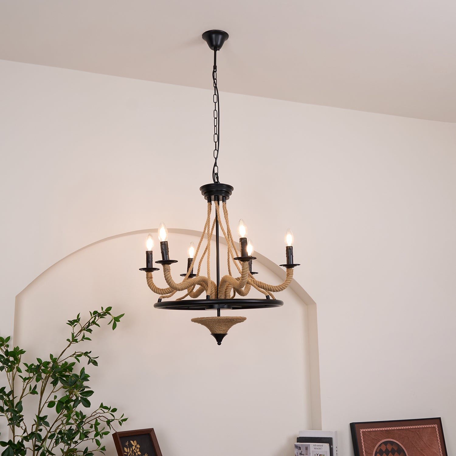 black hemp rope wheel chandelier