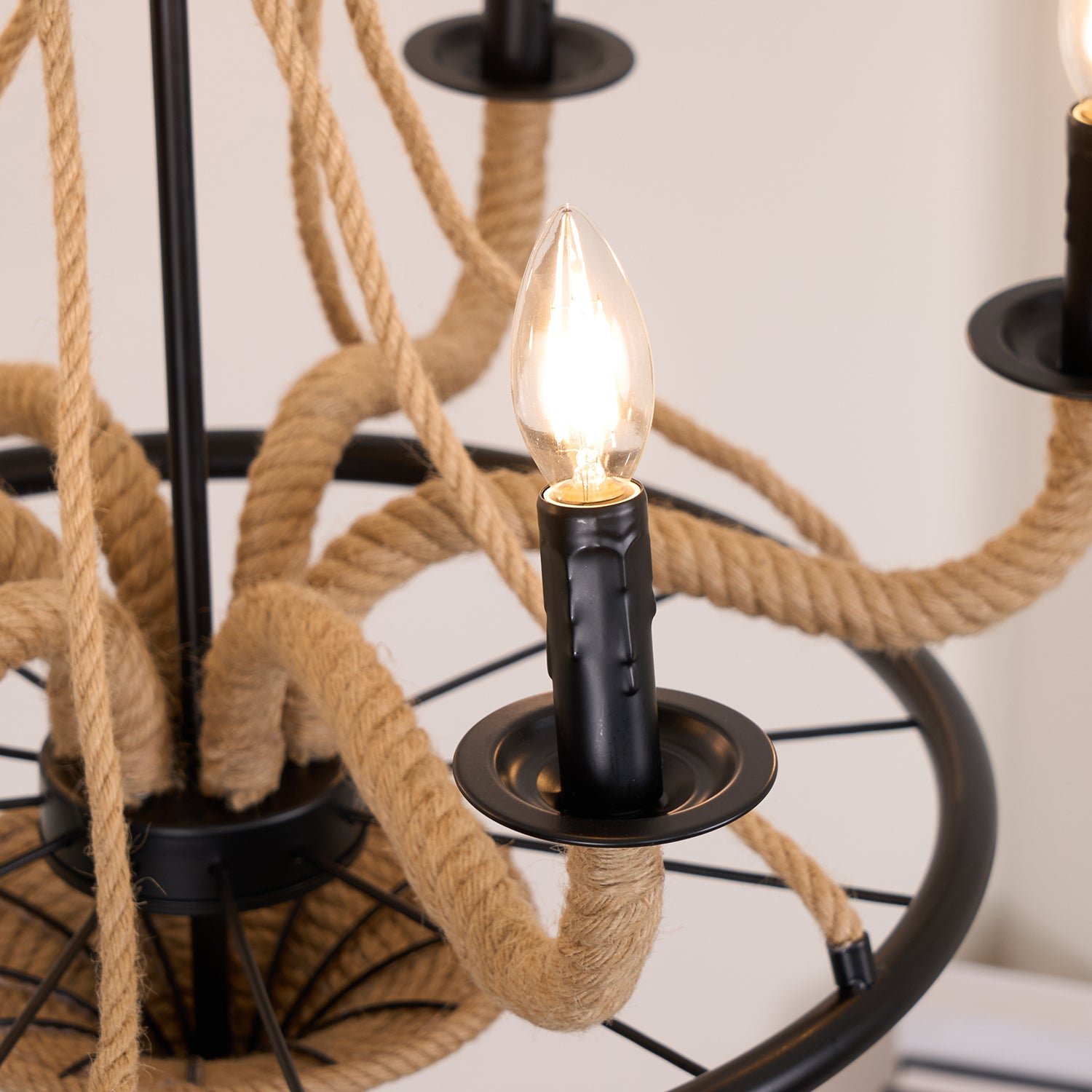 black hemp rope wheel chandelier