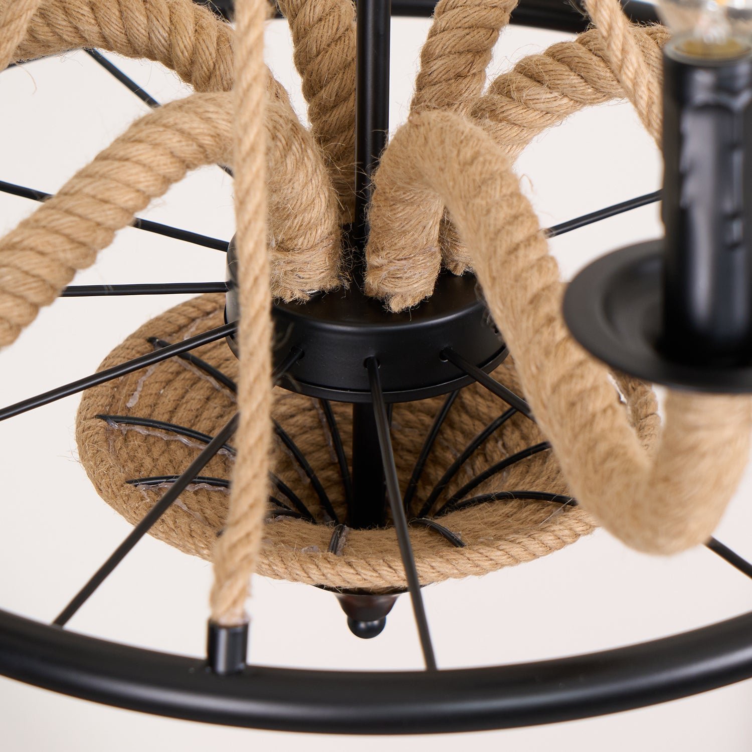 black hemp rope wheel chandelier