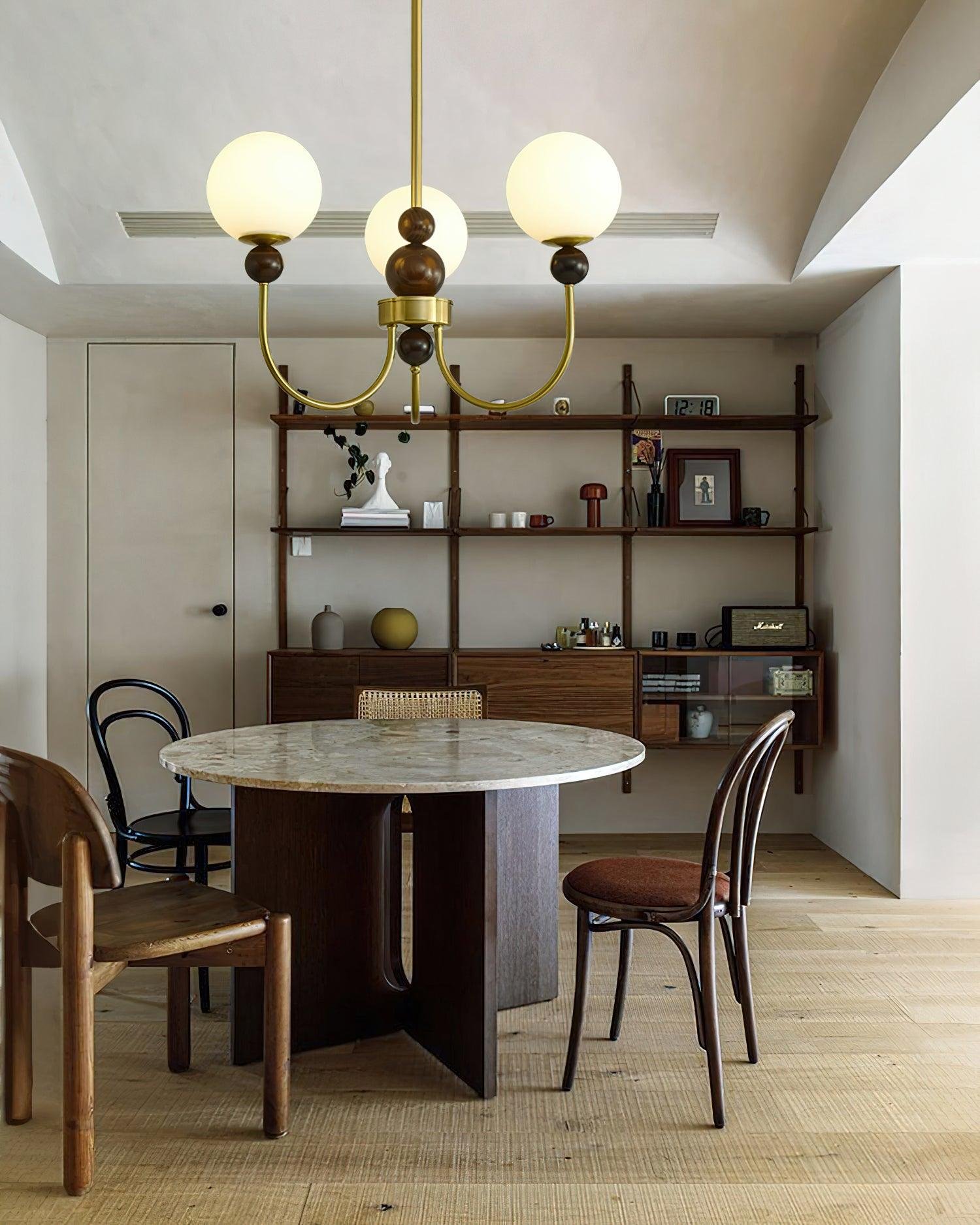 mid century walnut gold frosted glass globe chandelier