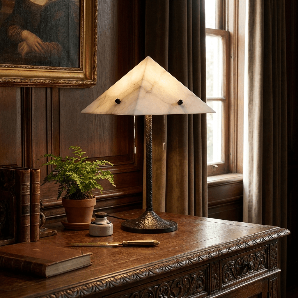 modern white alabaster prism table lamp