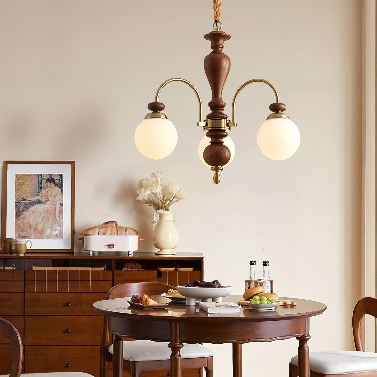 traditional walnut gold glass globe chandelier