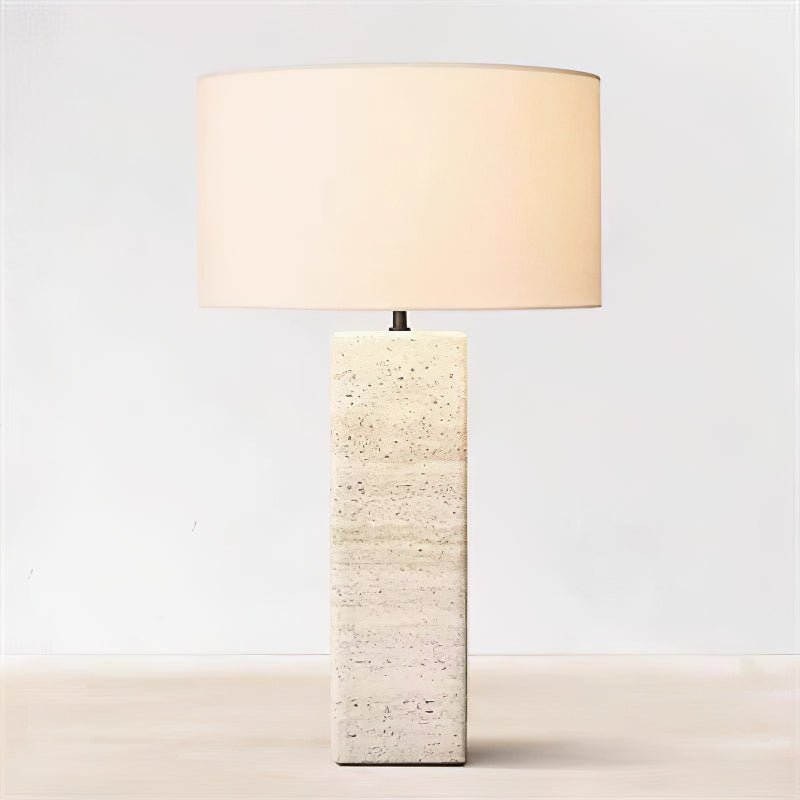 yellow travertine column table lamp off white shade